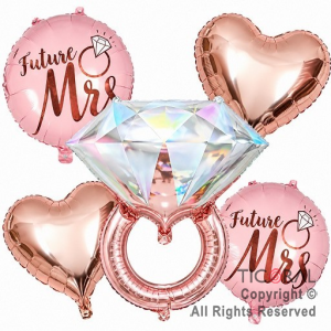 SET DE GLOBOS METALIZADO ANILLO CORAZONES 5 UNIDADES